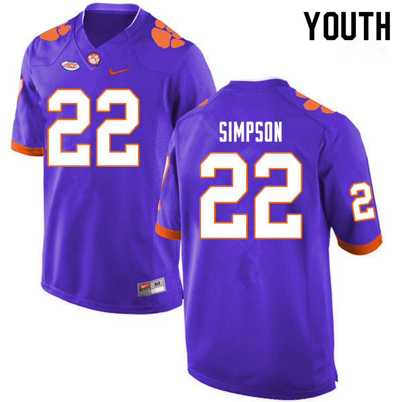 Youth #22 Trenton Simpson Clemson Tigers College Football Jerseys Sale-Purple - Click Image to Close